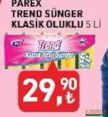 PAREX TREND SÜNGER KLASİK OLUKLU 5'Lİ fiyat ve kampanya bilgisi
